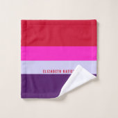 赤、ピンク、紫の各ストライプパターン バスタオルセット (ウォッシュタオル)