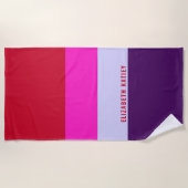 赤、ピンク、紫の各ストライプパターン ビーチタオル (正面)