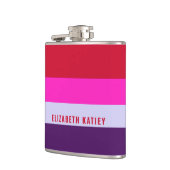 赤、ピンク、紫の各ストライプパターン フラスク (左)
