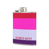 赤、ピンク、紫の各ストライプパターン フラスク (左)