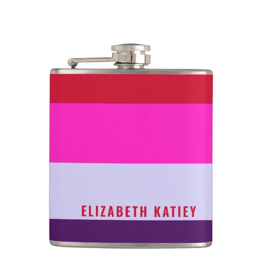 赤、ピンク、紫の各ストライプパターン フラスク (正面)