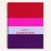 赤、ピンク、紫の各パターストライプンレシピ ノートブック (正面)