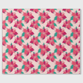 赤、ピンク、緑のポインセチアのクリスマス ラッピングペーパー (フラット)