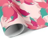 赤、ピンク、緑のポインセチアのクリスマス ラッピングペーパー (ロールコーナー)