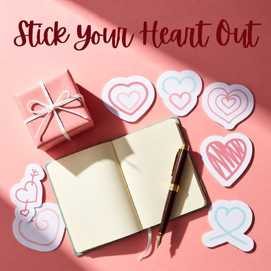 赤、ピンク、青の9つのハートのセット シール