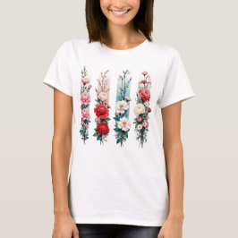 赤+ピンク+青+白+野の花 Tシャツ