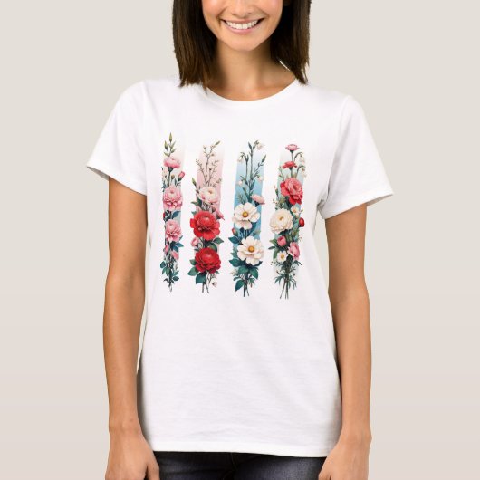 赤+ピンク+青+白+野の花 Tシャツ (正面)