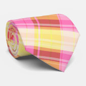 赤、ピンク、黄、オレンジの格子柄 ネクタイ (ロール)