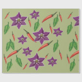 赤、ピーマン、唐辛子、紫の花 ラッピングペーパー (フラット)