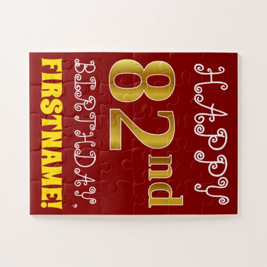 赤、フェイクな金ゴールドの第82誕生日 + 名前をカスタムするのパズル ジグソーパズル (横)