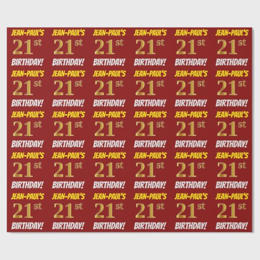 赤/フェイク模造金ゴールド「21歳の誕生日」 ラッピングペーパー (フラット)