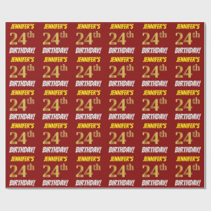赤/フェイク模造金ゴールド「24誕生日」 ラッピングペーパー