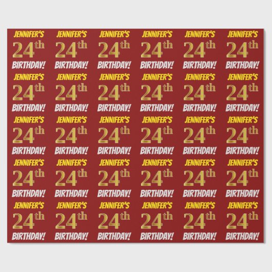 赤/フェイク模造金ゴールド「24誕生日」 ラッピングペーパー (フラット)