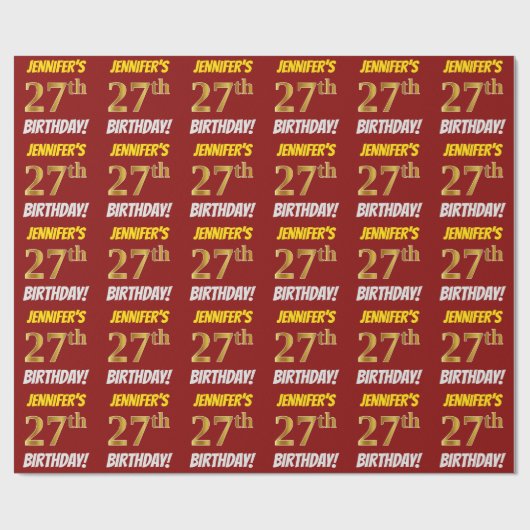 赤/フェイク模造金ゴールド「27誕生日」 ラッピングペーパー (フラット)