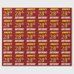 赤/フェイク模造金ゴールド「28誕生日」 ラッピングペーパー