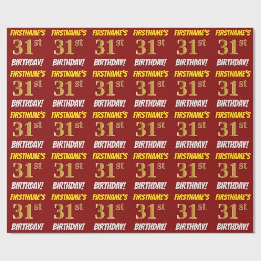 赤/フェイク模造金ゴールド「31番目の誕生日」 ラッピングペーパー (フラット)