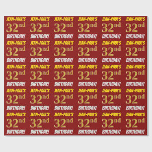 赤/フェイク模造金ゴールド「32番目の誕生日」 ラッピングペーパー