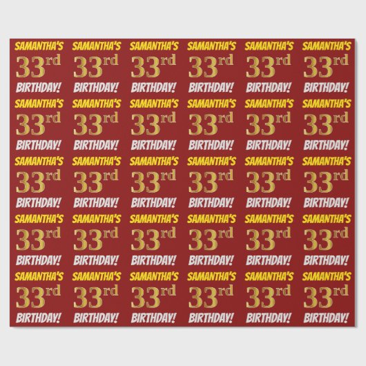 赤/フェイク模造金ゴールド「33誕生日」 ラッピングペーパー (フラット)