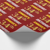 赤/フェイク模造金ゴールド「34誕生日」 ラッピングペーパー (角)