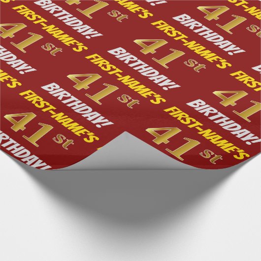 赤/フェイク模造金ゴールド「41番目の誕生日」 ラッピングペーパー (角)
