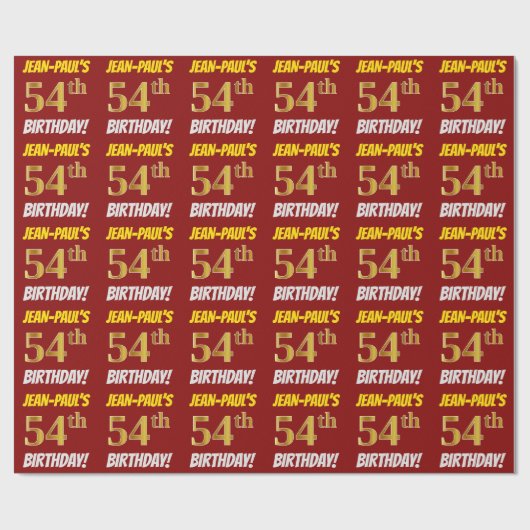 赤/フェイク模造金ゴールド「54誕生日」 ラッピングペーパー (フラット)