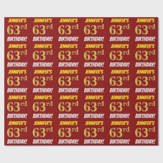 赤/フェイク模造金ゴールド「63番目の誕生日」 ラッピングペーパー (フラット)