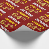 赤/フェイク模造金ゴールド「64誕生日」 ラッピングペーパー (角)