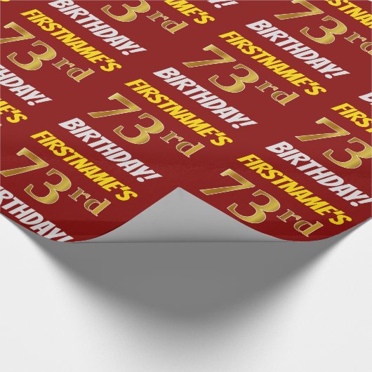 赤/フェイク模造金ゴールド「73番目の誕生日」 ラッピングペーパー (角)