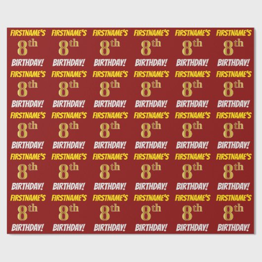 赤/フェイク模造金ゴールド「8誕生日」 ラッピングペーパー (フラット)