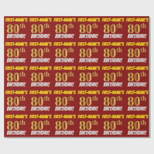 赤/フェイク模造金ゴールド「80誕生日」 ラッピングペーパー