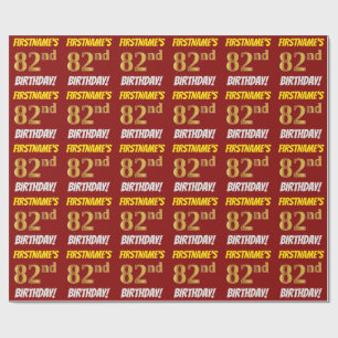 赤/フェイク模造金ゴールド「82番目の誕生日」 ラッピングペーパー
