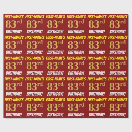 赤/フェイク模造金ゴールド「83番目の誕生日」 ラッピングペーパー (フラット)