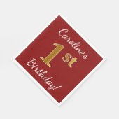 赤、フェイク金ゴールド1歳の誕生日+名前をカスタムする スタンダードランチョンナプキン (角)