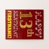 赤、フェイク金ゴールド13番目の誕生日+名前をカスタムするパズル ジグソーパズル (横)