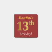 赤、フェイク金ゴールド13番目の誕生日、名前をカスタムする ポストイット (正面)