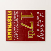 赤、フェイク金ゴールド17番目の誕生日+名前をカスタムするパズル ジグソーパズル (横)