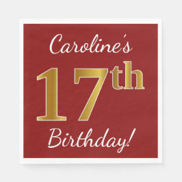 赤、フェイク金ゴールド17番目の誕生日+名前をカスタムする スタンダードランチョンナプキン