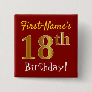 赤、フェイク金ゴールド18番目の誕生日、名前をカスタムする 缶バッジ