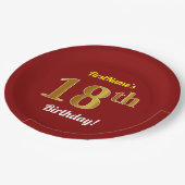 赤、フェイク金ゴールド18誕生日+名前をカスタムする ペーパープレート (アングル)
