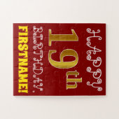 赤、フェイク金ゴールド19誕生日+名前をカスタムするパズル ジグソーパズル (横)