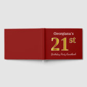 赤、フェイク金ゴールド21歳の誕生日パーティー+名前をカスタムする ゲストブック (全面)