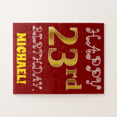 赤、フェイク金ゴールド23番目の誕生日+名前をカスタムするパズル ジグソーパズル (横)