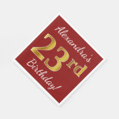赤、フェイク金ゴールド23番目の誕生日+名前をカスタムする スタンダードランチョンナプキン (角)