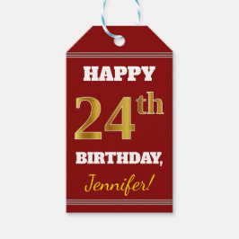 赤、フェイク金ゴールド24誕生日+名前をカスタムする ギフトタグ