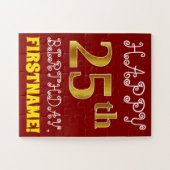 赤、フェイク金ゴールド25誕生日+名前をカスタムするパズル ジグソーパズル (横)