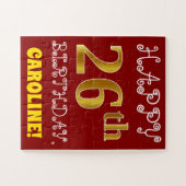 赤、フェイク金ゴールド26番目の誕生日+名前をカスタムするパズル ジグソーパズル (横)