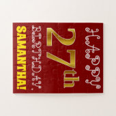 赤、フェイク金ゴールド27番目の誕生日+名前をカスタムするパズル ジグソーパズル (横)