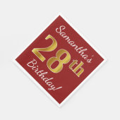 赤、フェイク金ゴールド28誕生日+名前をカスタムする スタンダードランチョンナプキン (角)