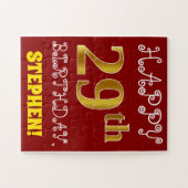 赤、フェイク金ゴールド29誕生日+名前をカスタムするパズル ジグソーパズル (横)