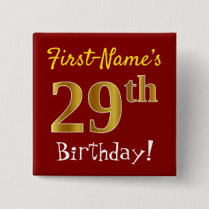 赤、フェイク金ゴールド29誕生日、名前をカスタムする付き 缶バッジ
